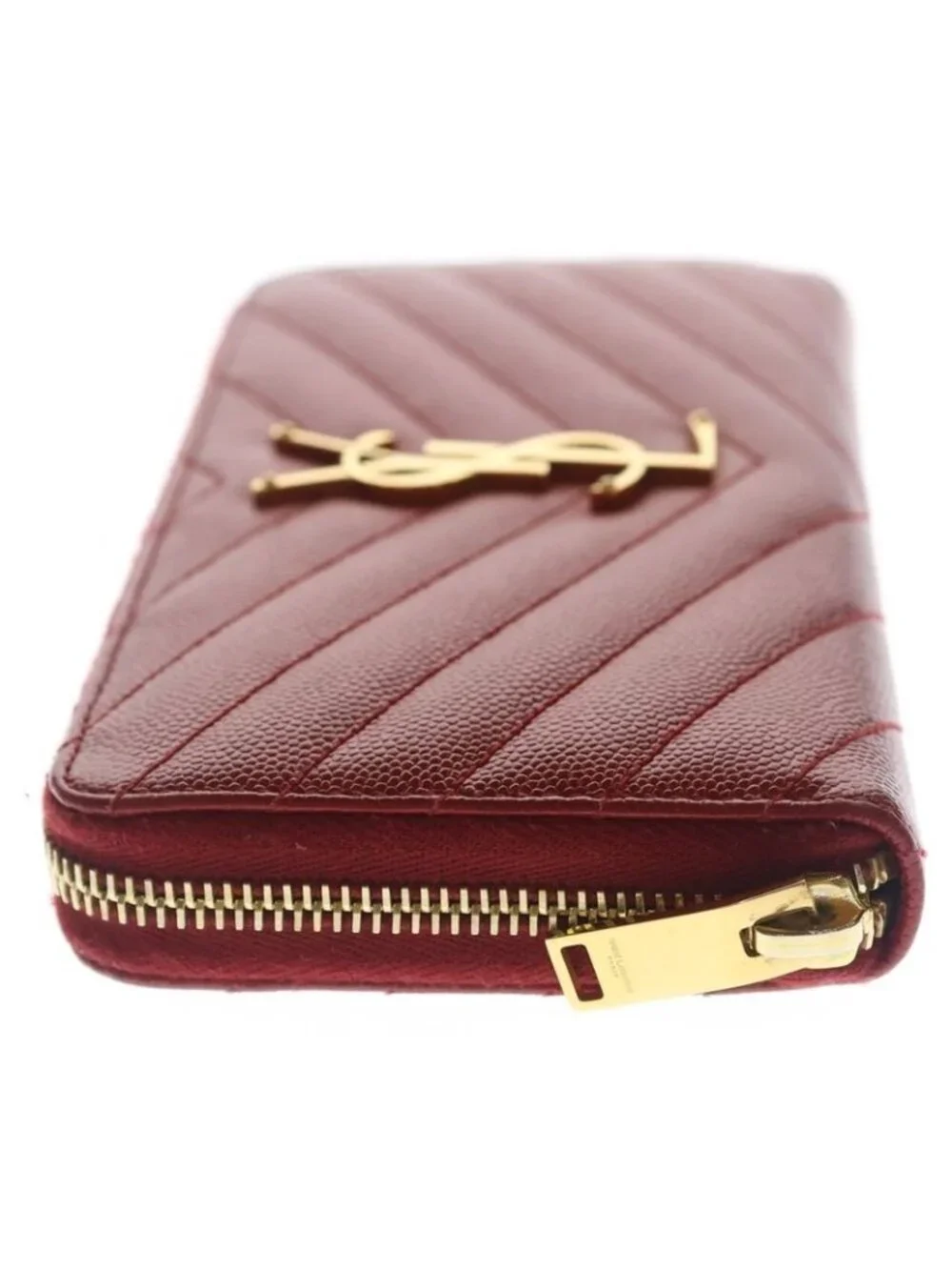 Saint Laurent Yves Cassandra Zip Around Wallet Card Case Red Leather Gold - Picture 3 of 6